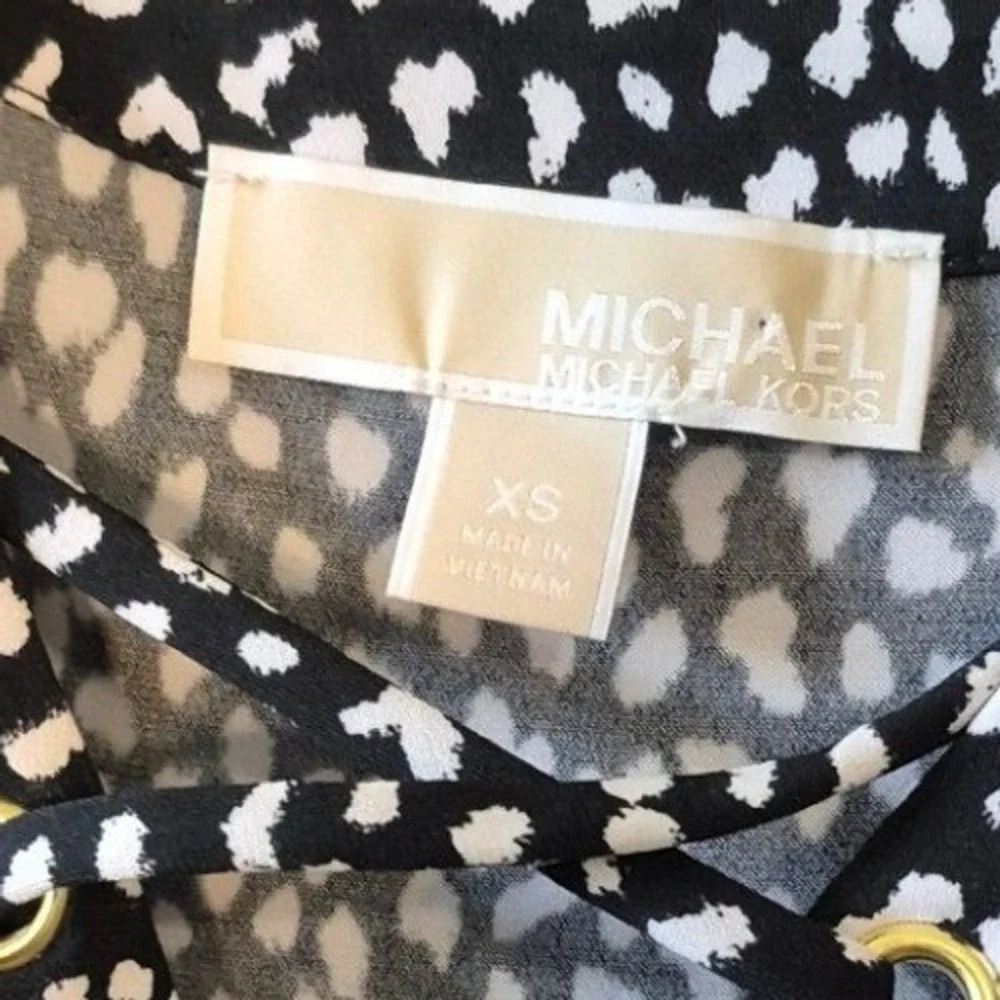Michael Kors XS Black White Cheetah Print Lace Up Grommet Shift Dress Sleeveless